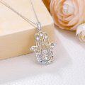 wholesale 925 Sterling Silver Hamsa Hand with Evil Eye & Lotus Pendant Necklace - Rainbow Stones-0-2