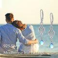 wholesale 925 Sterling Silver Moonstone Drop Earrings Zircon Leaf Design Platinum Plated-0-5