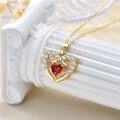wholesale 14K Gold Red Garnet Heart Shaped Pendant Necklace for Women - 16 Chain Length-0-1
