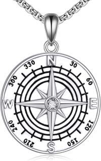 wholesale 925 Sterling Silver Compass Pendant Necklace  with Cubic Zirconia - Travel Jewelry for Women and Men-Compass-1