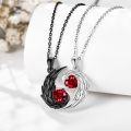 wholesale 925 Sterling Silver Red Crystal Winged Heart Pendant Necklaces for Couples-0-3
