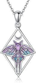 wholesale 925 Sterling Silver Purple Moonstone Luna Moth Pendant Necklace for Women-0-0