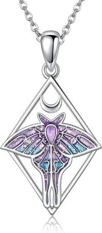 wholesale 925 Sterling Silver Purple Moonstone Luna Moth Pendant Necklace for Women-enamel moth
