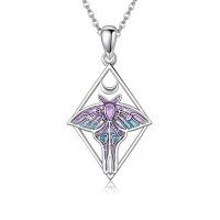 wholesale 925 Sterling Silver Purple Luna Moth Crescent Moon Pendant Necklace For Women-enamel moth
