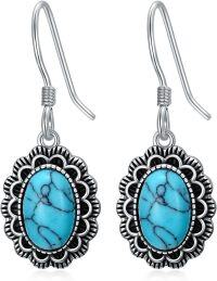 wholesale 925 Sterling Silver with Turquoise Stone Western Style Drop Earrings for Women-Turquoise-2