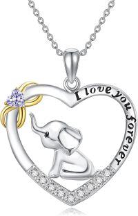 wholesale 925 Sterling Silver Birthstone Elephant Heart Necklace for Women-June