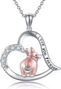 wholesale 925 Sterling Silver Heart-Shaped Kangaroo Necklace with Cubic Zirconia and Engraved Message I Love You Forever for Women Girls (Pink)-0-0
