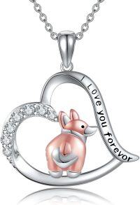 wholesale 925 Sterling Silver Heart-Shaped Kangaroo Necklace with Cubic Zirconia and Engraved Message I Love You Forever for Women Girls (Pink)-Corgi