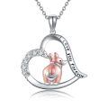 wholesale 925 Sterling Silver Heart-Shaped Kangaroo Necklace with Cubic Zirconia and Engraved Message I Love You Forever for Women Girls (Pink)-0-0