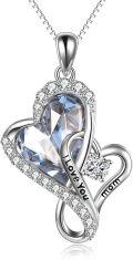 wholesale TOUPOP Gifts For Mom Necklace For Women 925 Sterling Silver I Love You Mom With Heart Crystal Pendant Birthday Mothers Day Jewelry Gifts For Mother Grandma -0-0