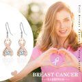 wholesale 925 Sterling Silver Pink Ribbon Survivor Heart Drop Earrings - Breast Cancer Awareness  for Women-0-3
