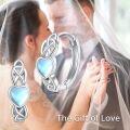 wholesale 925 Sterling Silver Heart-Shaped Celtic Knot Huggie Hoop Earrings with Blue Moonstone and White Opal Accents-0-3