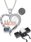 wholesale 18K White Gold Plated Silver & Moissanite 100 Languages I Love You Projection Heart Necklace for Mom, Engraved to the Moon and Back-0-0