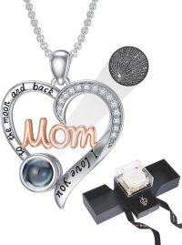 wholesale 18K White Gold Plated Silver & Moissanite 100 Languages I Love You Projection Heart Necklace for Mom, Engraved to the Moon and Back-C-Center Mom Heart Only