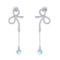 wholesale 925 Sterling Silver Heart Drop Dangle Stud Earrings with Moonstone and Cubic Zirconia  for Women Girls Mother's Day Anniversary Birthday Christmas Present Idea 38mm Long Length (Heart)-Bow-Bow