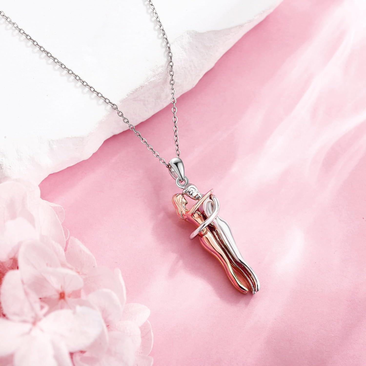 Sterling Silver Hug Couple Pendant Necklace Valentine s Anniversary Gift for Women Wife Lover-0-2