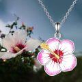 wholesale 925 Sterling Silver Pink and White Hibiscus Birth Flower Pendant Necklace-0-5