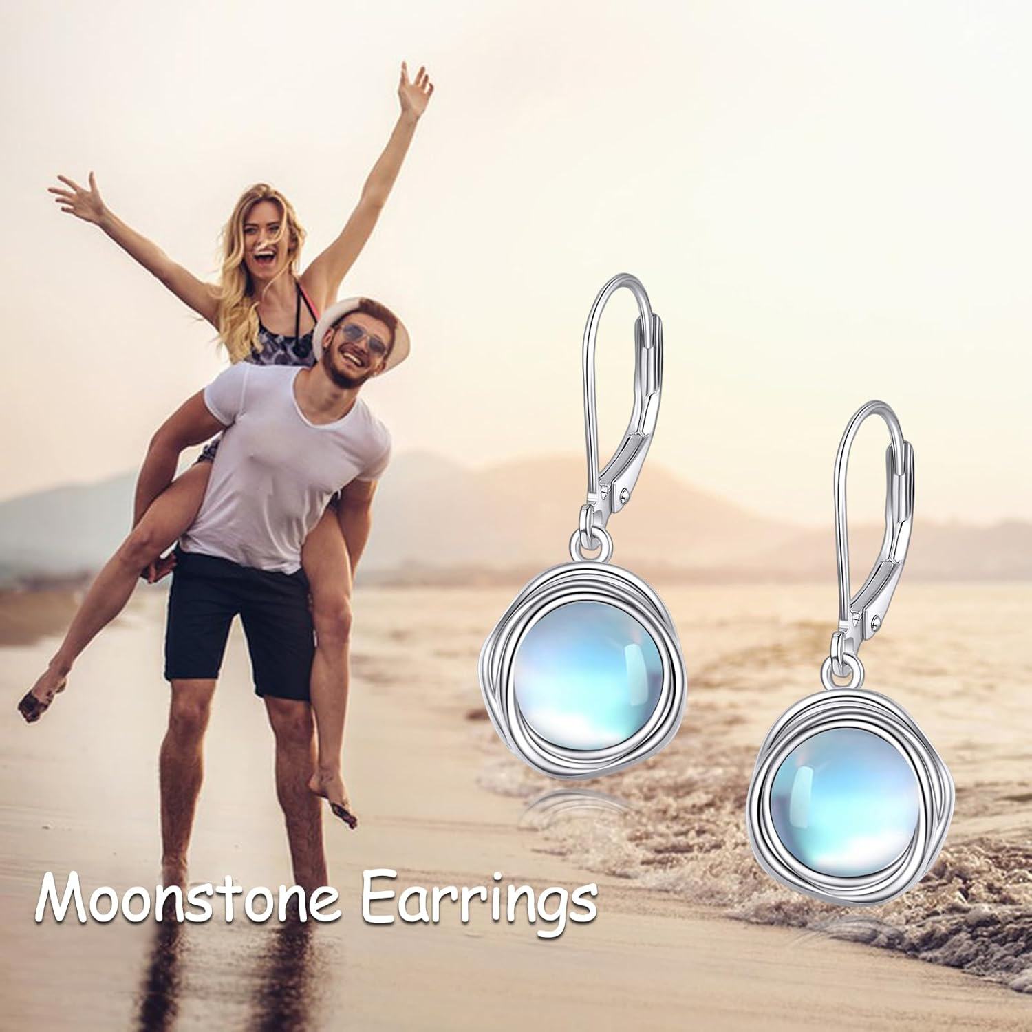 925 Sterling Silver Moonstone Leverback Drop Earrings-0-1