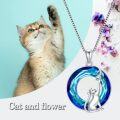 wholesale 925 Sterling Silver Blue Crystal Cat Pendant Necklace Gifts for Women Girls Cat Lovers-0-1
