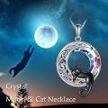 wholesale 925 Sterling Silver Black Cat with Rainbow Crystal Circle Pendant Necklace-0-4
