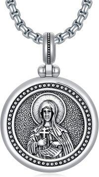 wholesale 925 Sterling Silver Oxidized Matte Orthodox Saint Pendant Necklace  with Chain for Men & Women-Saint Maria Skobtsova