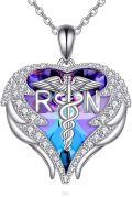 wholesale 925 Sterling Silver Heart Angel Wings Caduceus RN Pendant Necklace-0-0