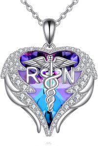 wholesale 925 Sterling Silver Heart Angel Wings Caduceus RN Pendant Necklace-RN Caduceus