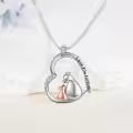 wholesale 925 Sterling Silver Horse & Foal Love You Forever Heart Pendant Necklace Wholesale for Women Girls Gifts-0-3