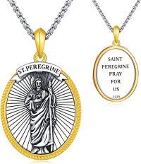 wholesale 925 Sterling Silver St Peregrine Pendant Necklace with Prayer Inscription - Religious Gift for Men and Boys-St Peregrine-2