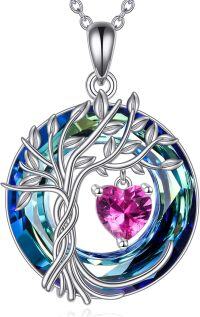 wholesale Sterling Silver Crystal Tree of Life Pendant Necklace for Women-10-Oct-Rose Quartz Pink