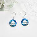 wholesale 925 Sterling Silver Cat Dangle Earrings with Blue Crystal Accents for Women-0-4