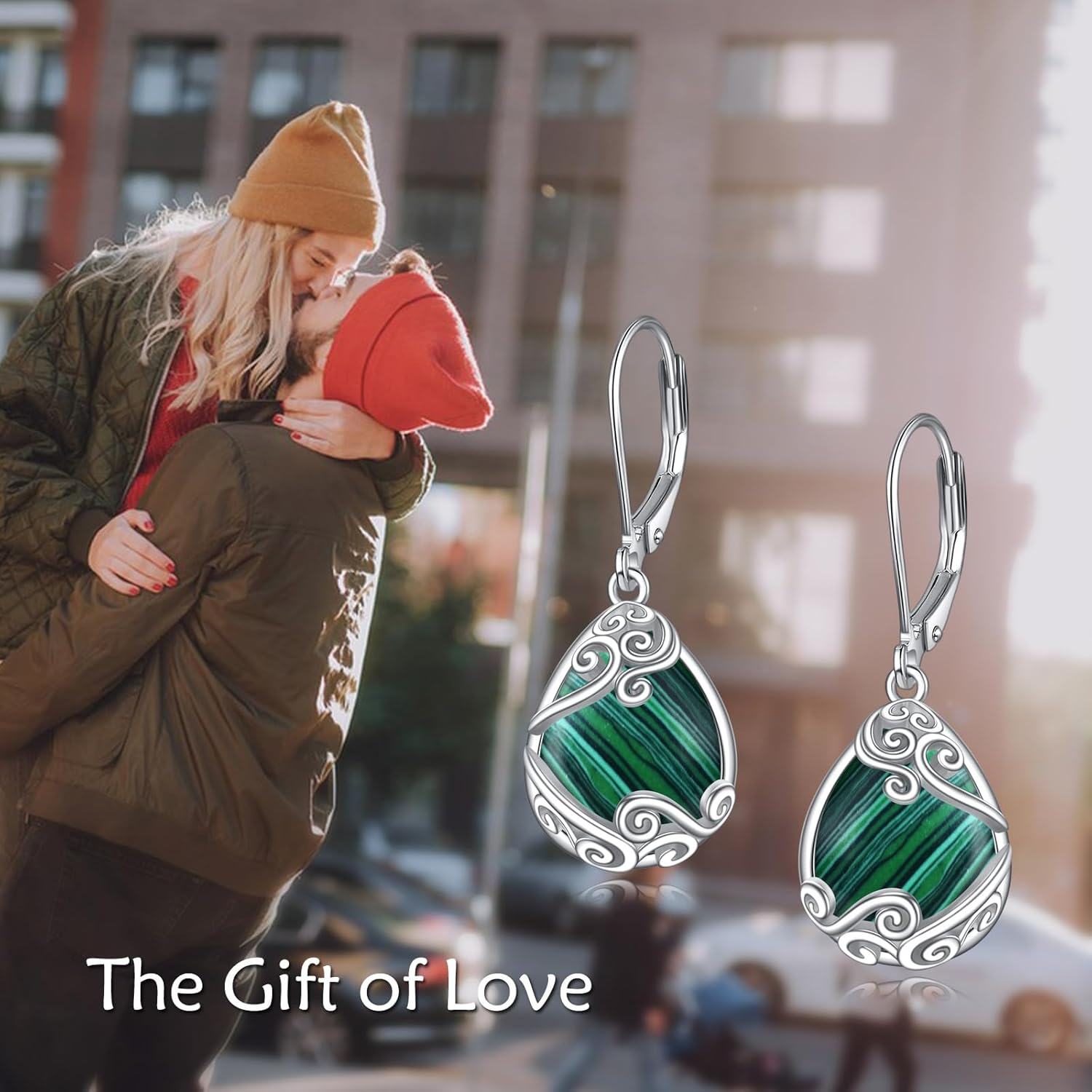 925 Sterling Silver Malachite Leverback Teardrop Dangle Earrings for Women-0-5