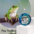 wholesale 925 Sterling Silver Blue Crystal Round Pendant Necklace with Frog Design-0-5