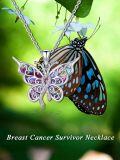 wholesale 925 Sterling Silver Butterfly Pink Ribbon Breast Cancer Awareness Necklace-0-4