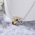 wholesale 925 Sterling Silver & 18K Gold Plated Double Bees Honeycomb Pendant Necklace-0-1