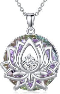wholesale 925 Sterling Silver Lotus Flower Pendant Necklace with Purple and Green Stones - Mother's Day Gift for Her-Lotus