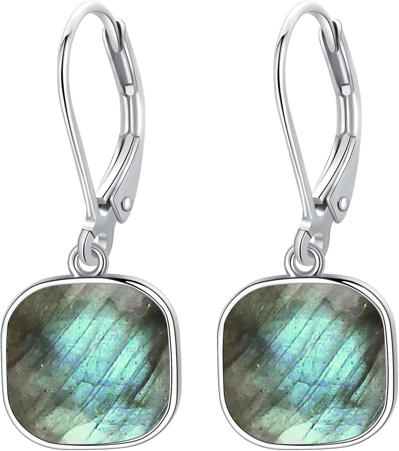 925 Sterling Silver Square Labradorite Leverback Earrings-0-0