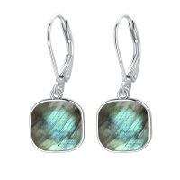 wholesale 925 Sterling Silver Drop Earrings Square Cut Blue Flash Labradorite Platinum Plated-Labradorite Earrings