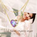 TOUPOP Gold Plated S925 Sterling Silver Crystal Layered Heart Necklace-0-3