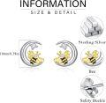 wholesale 925 Sterling Silver Bee & Crescent Moon Stud Earrings with Cubic Zirconia for Women-0-5