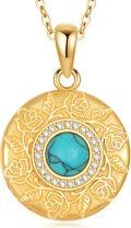 wholesale Gold 925 Sterling Silver Turquoise Round Stone Pendant Necklace with Floral Design for Women-0-0
