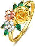 wholesale 14K Gold Plated Green Crystal & White Cubic Zirconia Floral Open Adjustable Rings for Women Wedding Engagement s-0-0
