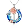 TOUPOP Sterling Silver Blue Crystal Rose I Initial Letter Pendant Necklace-0-0
