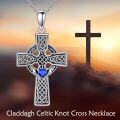 wholesale 925 Sterling Silver Blue Heart Celtic Knot Cross Necklace for Women Men Irish Catholic s 43cm Chain Length-0-2