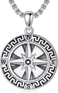 wholesale 925 Sterling Silver Compass Necklace Pendant - Graduation  for Men & Women -01- silver