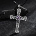 wholesale 925 Sterling Silver Purple Stone Celtic Cross Pendant Necklace for Women-0-3