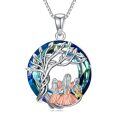 wholesale 925 Sterling Silver Family Tree Mother Children Blue Cubic Zirconia Pendant Necklace-0-0