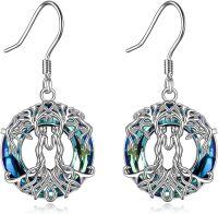 wholesale 925 Sterling Silver Tree of Life Blue Crystal Dangle Earrings Birthstone s for Women Girls Sisiter's Day Present-Silver- Sister Earrings