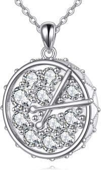 wholesale 925 Sterling Silver Round Musical Note with Cubic Zirconia Pendant Necklaces for Women Girls s 45cm Chain Length-drum