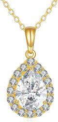 wholesale 14K Gold Pear-Shaped Moissanite Halo Pendant Necklace with Chain - 2CT EF Color Solitaire Jewelry for Women-0-0